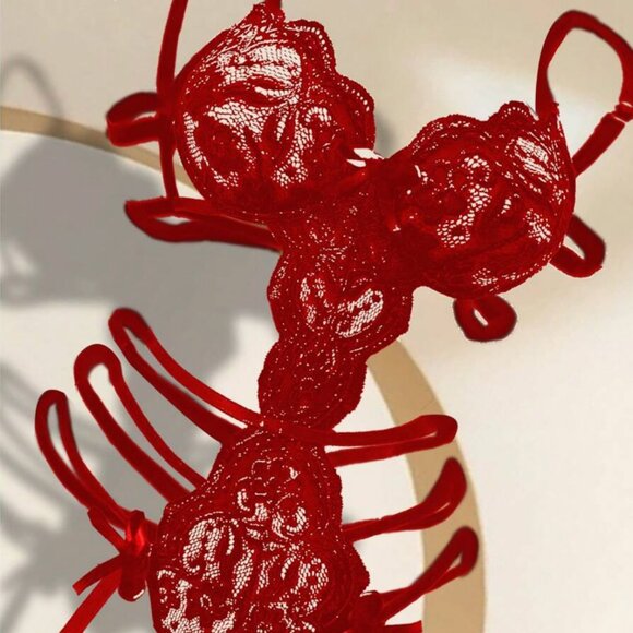 Alluring Red Lace High-Rise Teddy with Intricate Cutouts - Picture 5 of 6